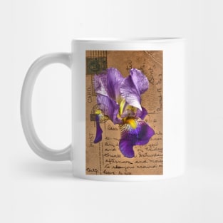 Iris on Vintage Post Card Mug